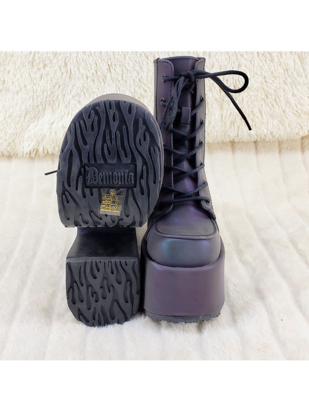 Camel Purple Green Reflective Rave Royalty Festival Platform Ankle Boots - Picture 7 of 15